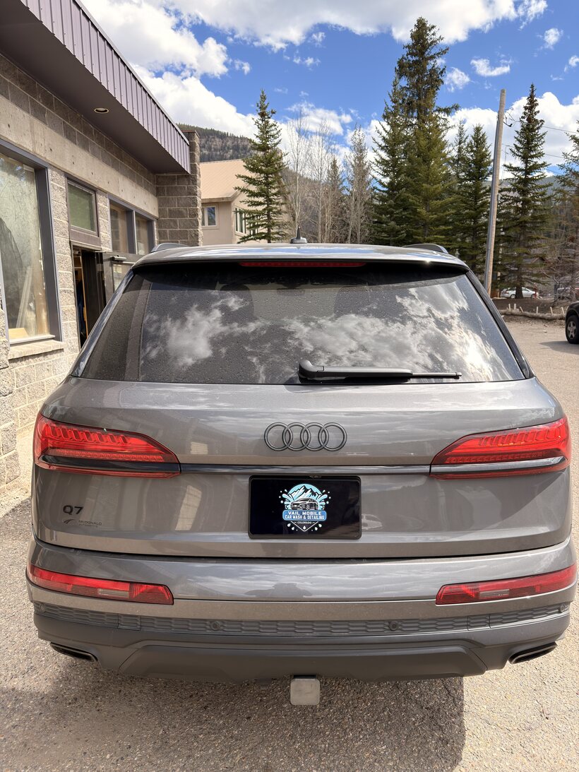 Grey Audi Q7 SUV detailed in the Vail mountains