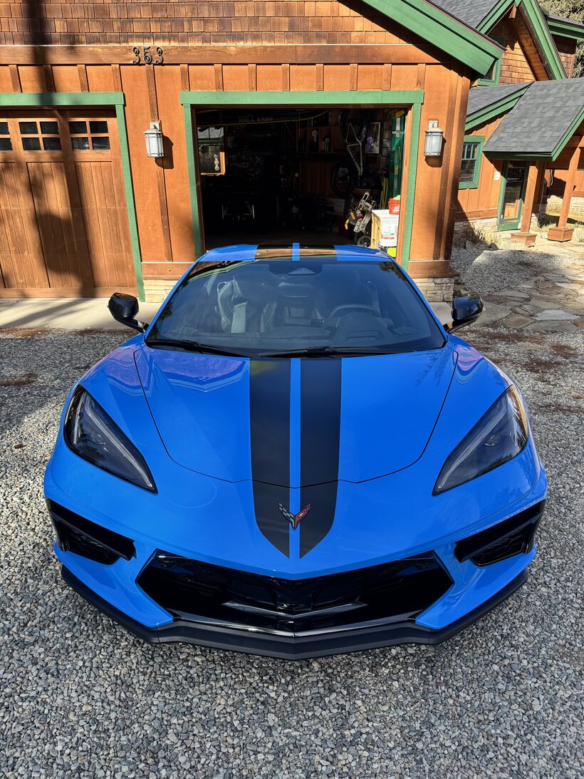 Blue Chevrolet Corvette C8 detailed in a Vail garage