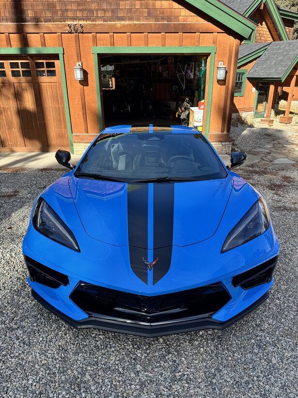 Blue Chevrolet Corvette C8 freshly detailed in Vail